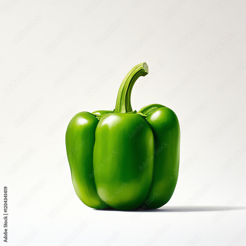 Fresh green bell pepper isolated on a light background, showcasing its vibrant color and healthy appeal for culinary use. Fresh green bell pepper isolated on a light background, showcasing its vibrant color and healthy appeal for culinary use.