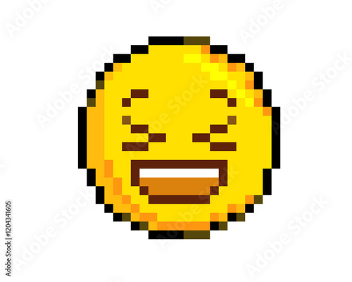 8 bits pixel art yellow grinning squinting face icon open smile