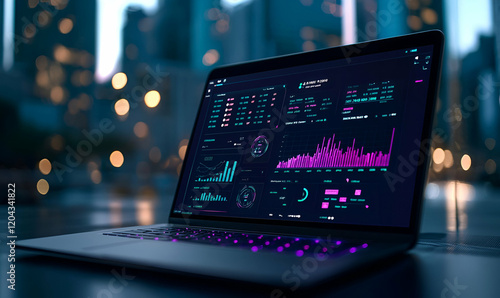 Digital workspace featuring a laptop showcasing various online finance tools and cryptocurrency information, designed for modern financial analysis.
