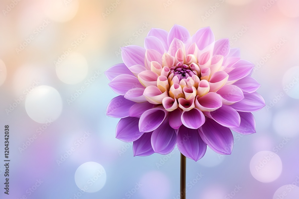 Fototapeta premium Pastel Purple Dahlia Blossom with Soft Bokeh Background