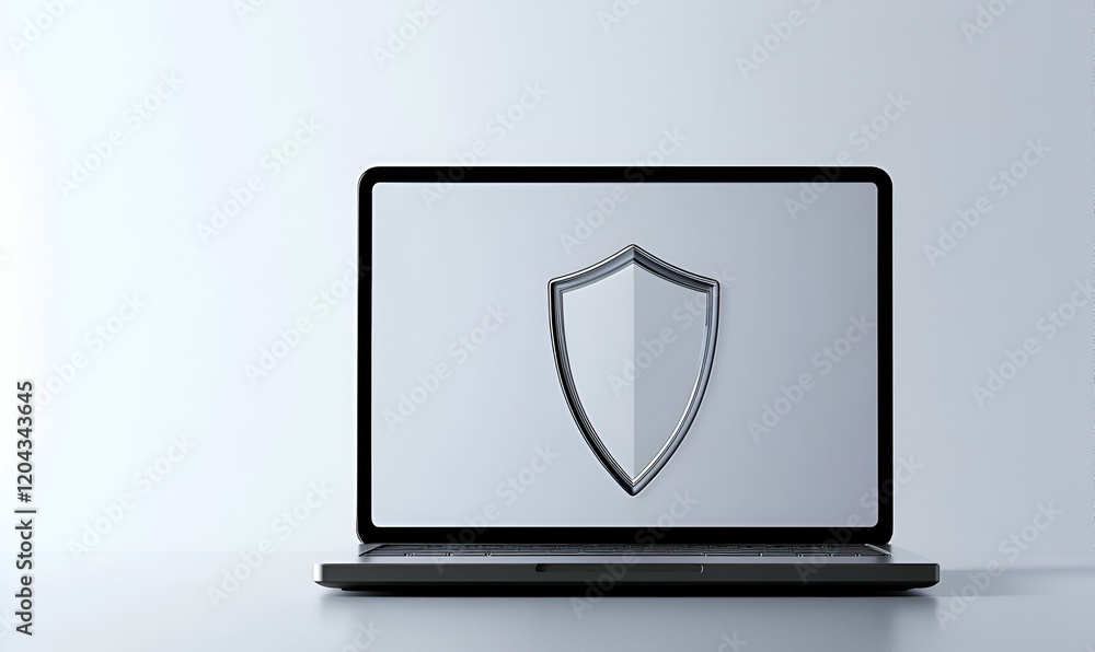 Cybersecurity Shielded Laptop, A sleek laptop protected by a transparent shield symbolizing robust cybersecurity measures and digital safety. Cybersecurity Shielded Laptop, A sleek laptop protected by a transparent shield symbolizing robust cybersecurity measures and digital safety.