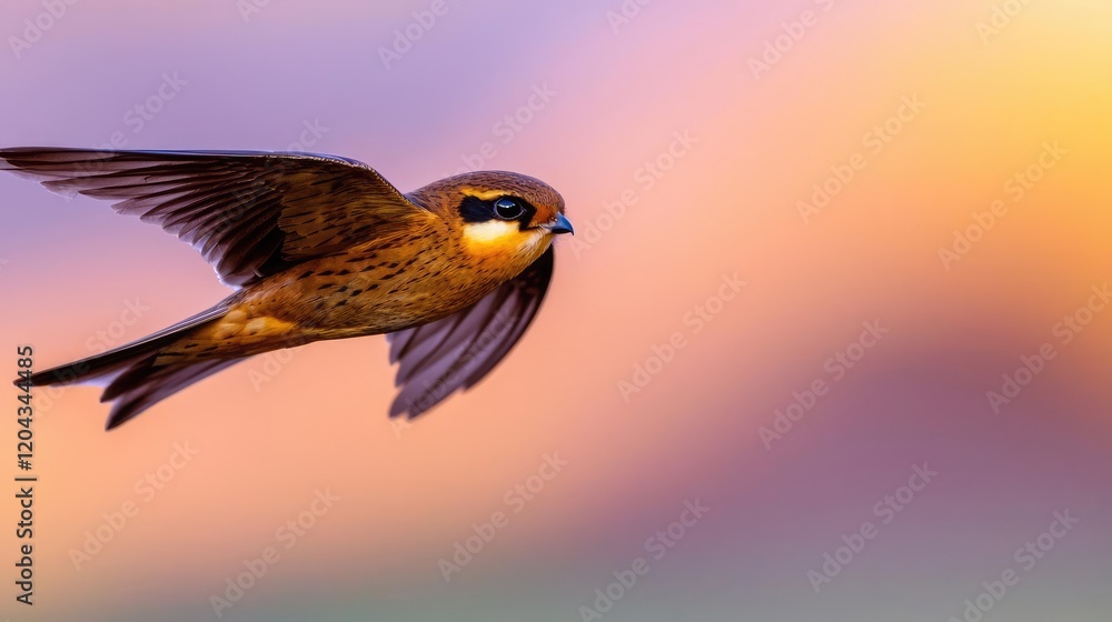 Fototapeta premium Bird in flight at sunset, nature background, wildlife photography, for nature documentaries