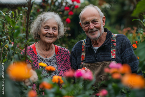 Senior couple gardening