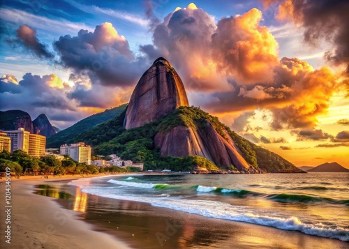 Rio's panoramic portrait: Sugarloaf Mountain's majesty overlooking Botafogo Beach's sun-kissed shores. photo