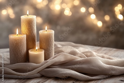 Soft glow of candles surrounded by delicate fabric creates cozy photo