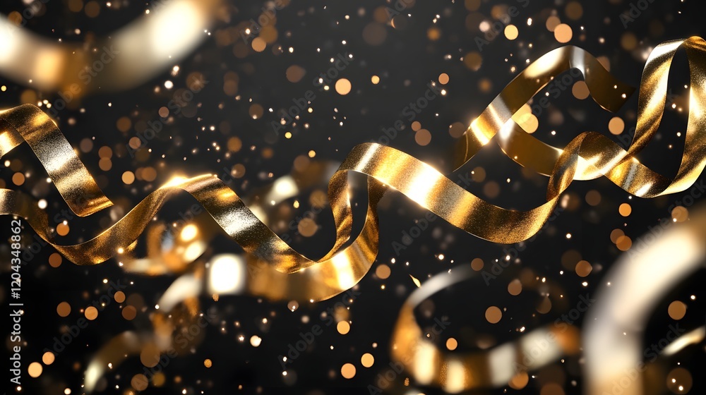 Naklejka premium Shining Happy New Year text in gold isolated on transparent background