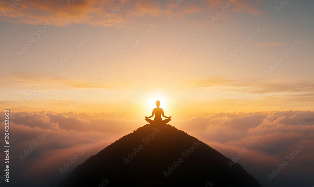 Serene Yoga Silhouette, a tranquil figure in an elegant yoga pose, framed by a vibrant sunset backdrop, embodying peace and mindfulness. Serene Yoga Silhouette, a tranquil figure in an elegant yoga pose, framed by a vibrant sunset backdrop, embodying peace and mindfulness.