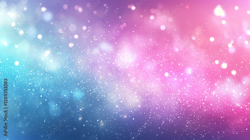 Fototapeta premium Magical Abstract Blue Pink Gradient Background With Bokeh Light Effect And Sparkles
