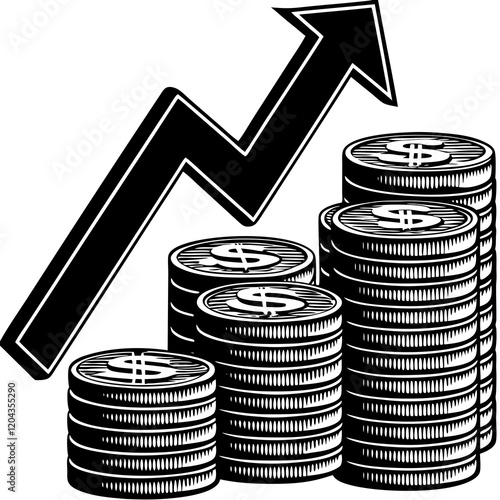 Stacked Coins with Growth Arrow – Financial Success Vector Illustration