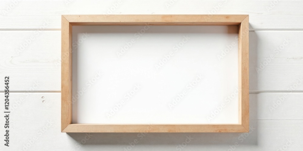Fototapeta premium Simple Wooden Frame on White Paneling Perfect for Your Next Design Project