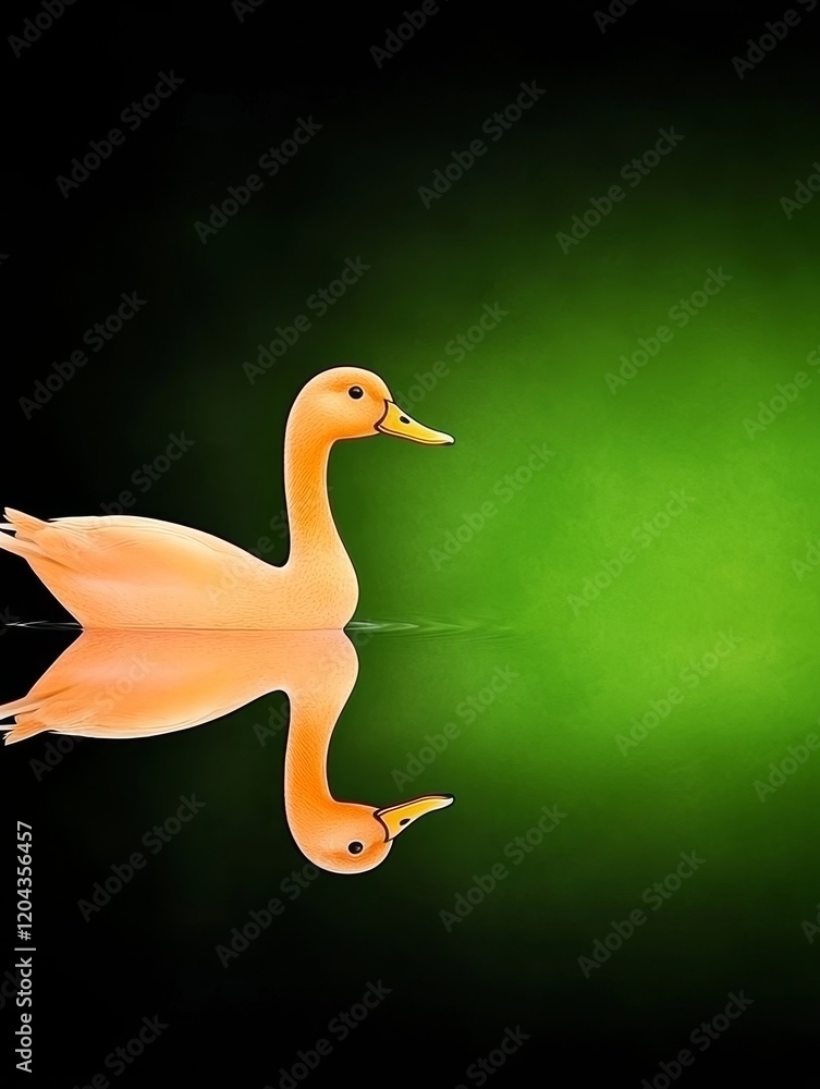 Night Photography: Black Duck on Green Water - A serene night scene of an orange duck swimming in calm green water, its reflection mirroring its elegance. Symbolizing peace, tranquility, reflection, Night Photography: Black Duck on Green Water - A serene night scene of an orange duck swimming in calm green water, its reflection mirroring its elegance. Symbolizing peace, tranquility, reflection,