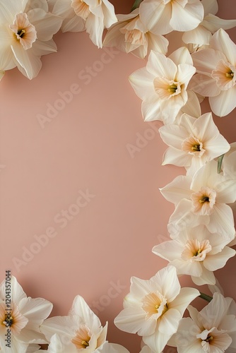 Delicate flowers create soft frame against warm background, invi photo