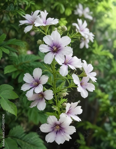 White and violet agathosma betulina flower against green leaves backdrop, flora, environment, outdoor photo