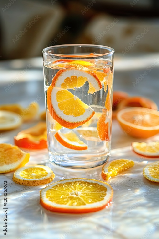 Refreshing drink with vibrant orange slices, enhancing visual ap Refreshing drink with vibrant orange slices, enhancing visual ap