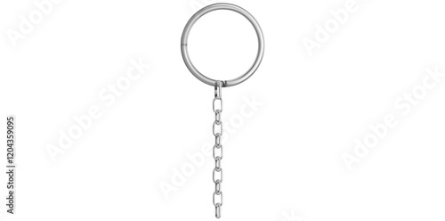 Realistic Silver Key Chain With Metal Ring Vector Illustration.	