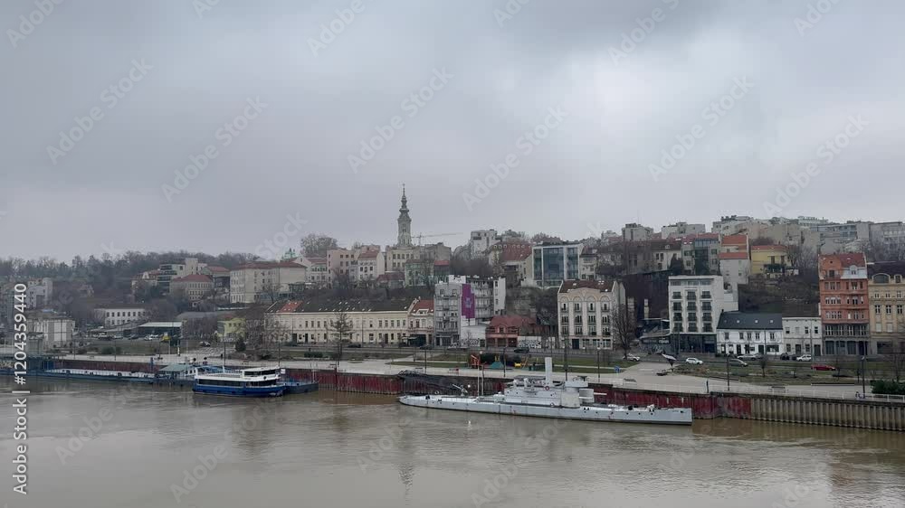 Scenic Belgrade vista viewed from the Brankov Bridge over Sava river in winter, Serbia Scenic Belgrade vista viewed from the Brankov Bridge over Sava river in winter, Serbia