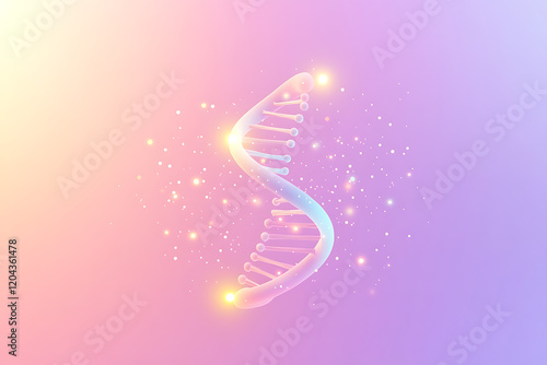 Glowing DNA Strand on Pastel Background