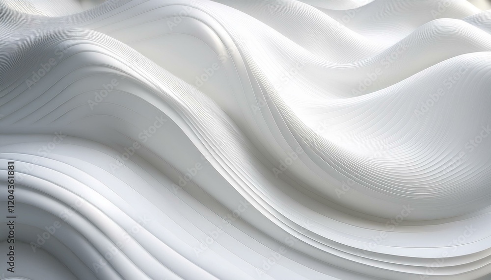 A 3D tile design with a wave-like texture in glossy white, creating a sense of depth and movement, adding sophistication and fluidity to any space. A 3D tile design with a wave-like texture in glossy white, creating a sense of depth and movement, adding sophistication and fluidity to any space.