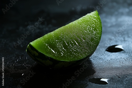 Fresh green watermelon presented on a dark background, emphasizing healthy food choices