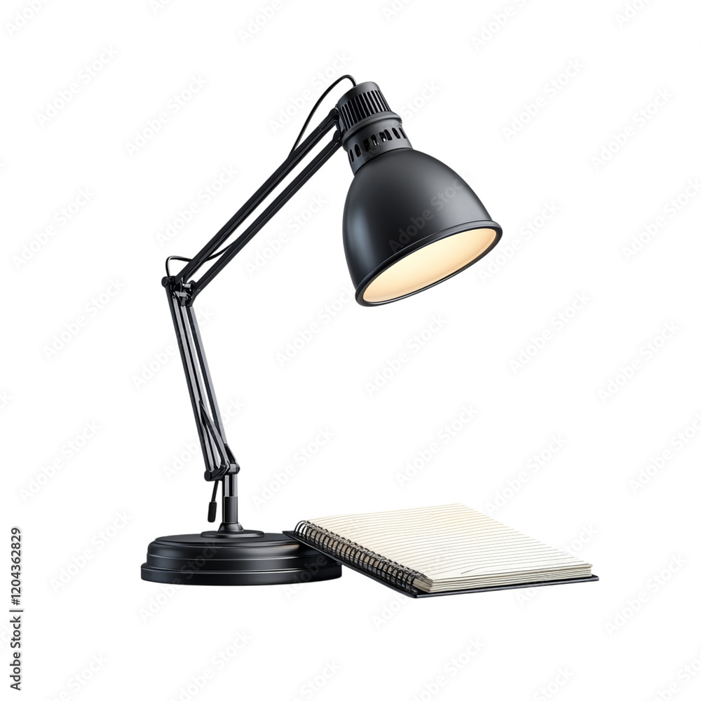 Modern Desk Lamp and Notepad on Table Isolated on transparent background Modern Desk Lamp and Notepad on Table Isolated on transparent background
