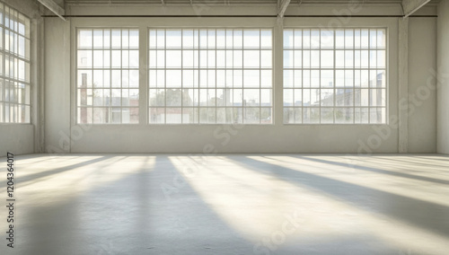 Wallpaper Mural Sunlight illuminating empty industrial loft with concrete floor and large window, creating an industrial and modern atmosphere Torontodigital.ca
