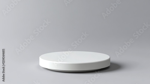 Empty white pedestal on gray background, product display photo