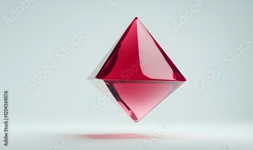 Fototapeta Naklejka Na Ścianę i Meble -  Red glass geometric shape,  floating, translucent,  shiny,  reflecting light.