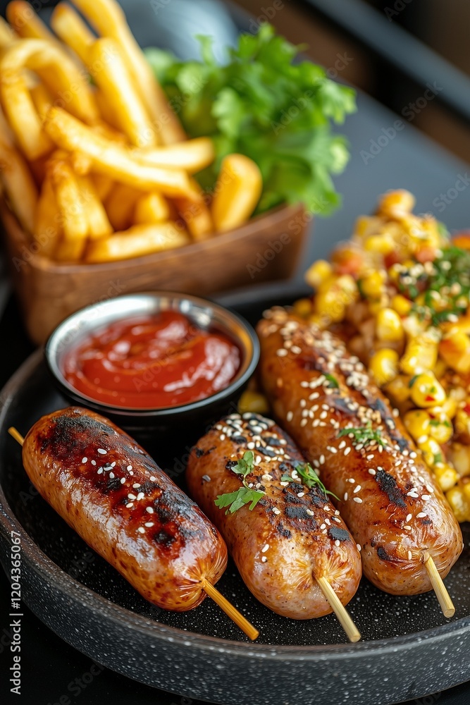 Gourmet fried sausages served hot, a tempting option for any menu Gourmet fried sausages served hot, a tempting option for any menu