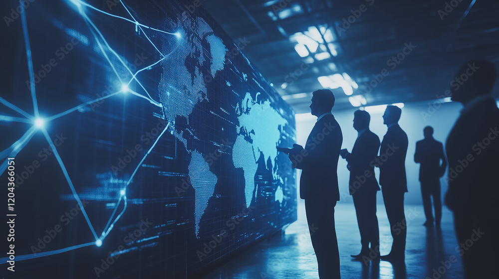 Fototapeta premium abstract professional business team people innovation connection of line from nail node to node on map background , networking concept