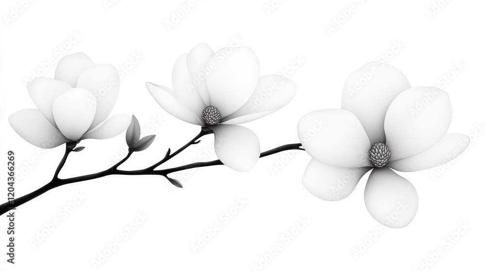Obraz premium Elegant white magnolia blossoms on a minimalist branch against a plain background