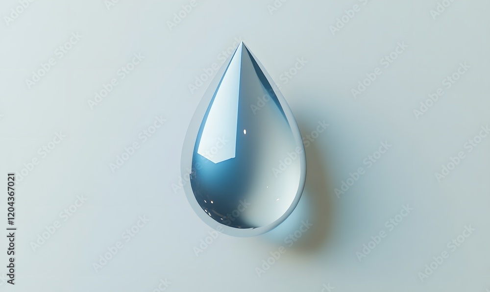 Fototapeta premium Single metallic silver water drop on white background.