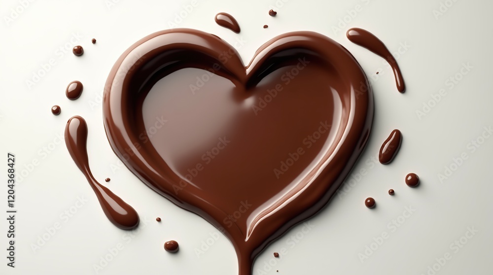 Heart Shaped Melted Chocolate Splash on Smooth White Surface Heart Shaped Melted Chocolate Splash on Smooth White Surface