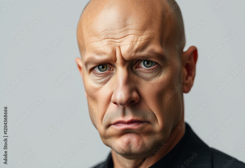 Bald man with a stern expression Bald man with a stern expression