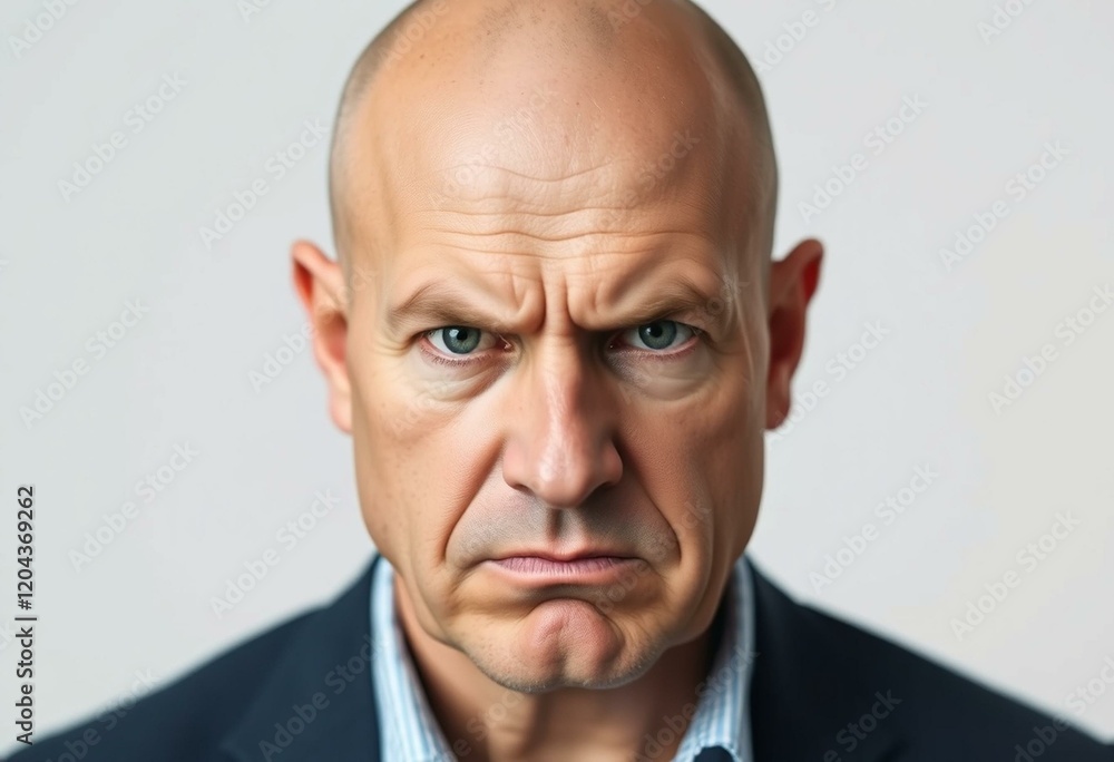 Bald man with a stern expression Bald man with a stern expression