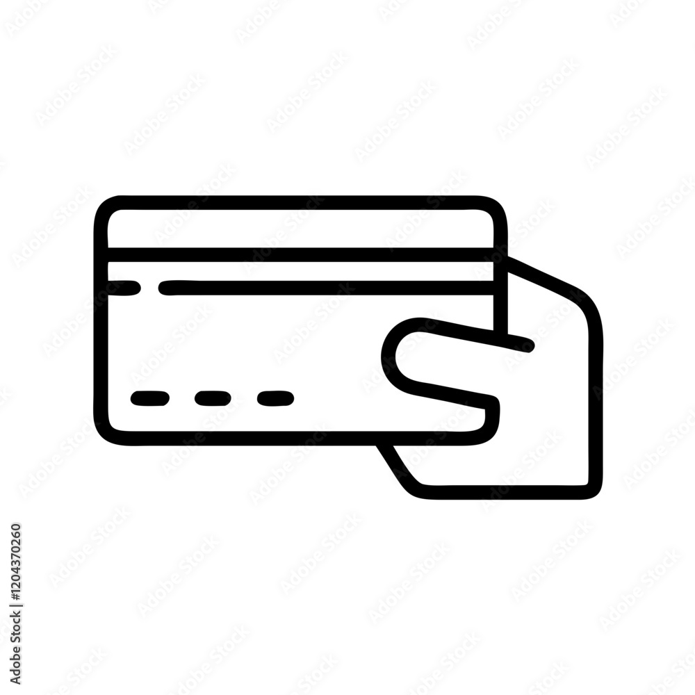 Credit card icon featuring a simple design with a hand holding the card Credit card icon featuring a simple design with a hand holding the card