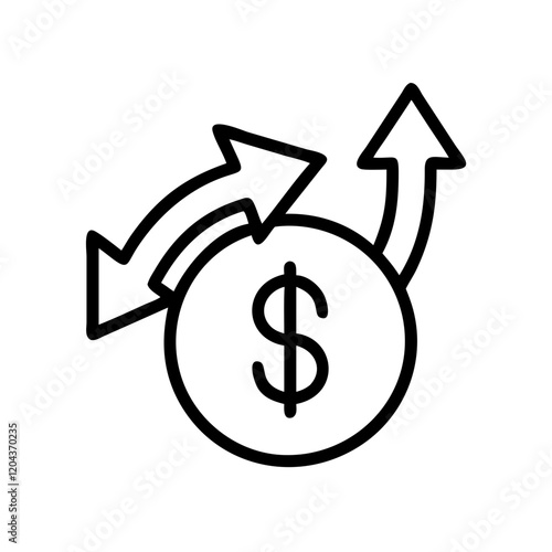 Investment flow icon featuring dollar sign and arrows indicating movement