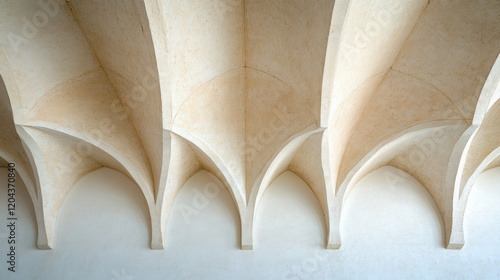 Gothic architecture, Close-up image of a ribbed vault ceiling showcasing architectural details and textures in high fidelity.