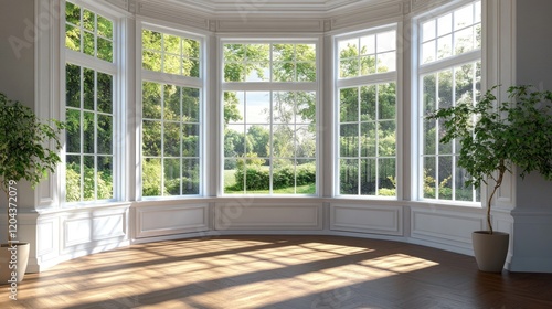 Sunlit Bay Window with Lush Greenery View photo