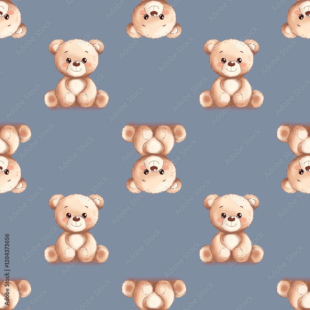 Obraz premium seamless pattern with teddy bears on the grey background for wallpaper, fabric, textiles, graphic design
