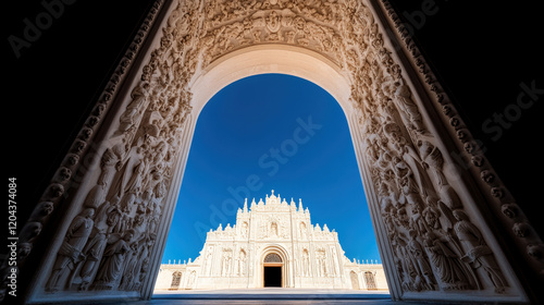 Gothic architecture, A detailed shot of a Gothic doorway showcasing intricate architecture and design in high fidelity. photo