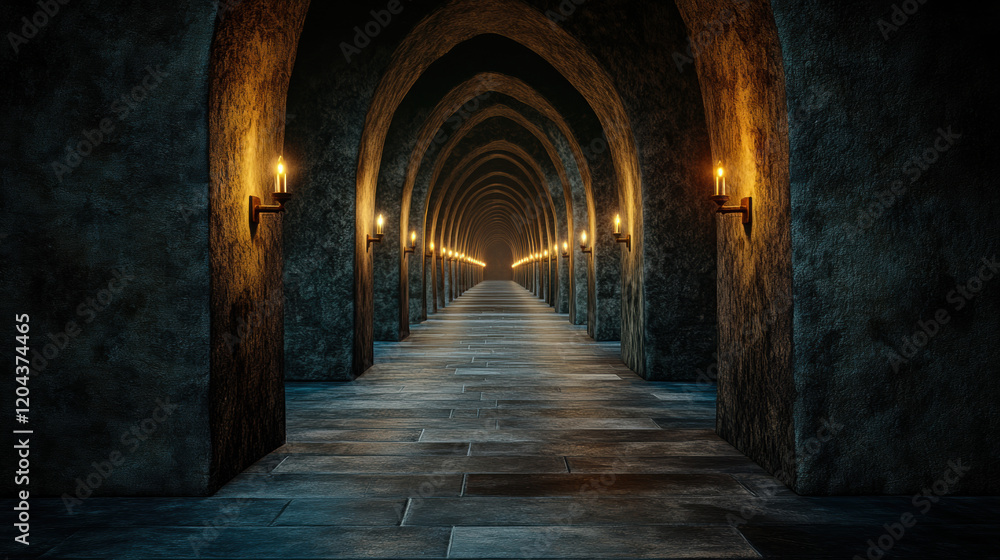 Fototapeta premium Gothic architecture, A detailed shot of pointed archways showcasing high fidelity architecture and design.