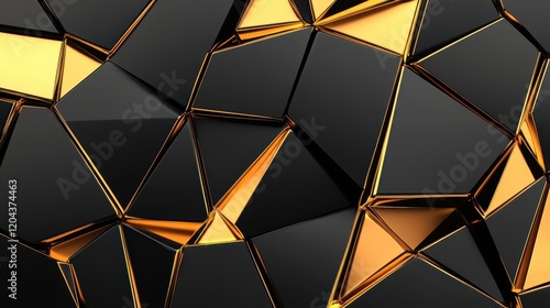Abstract Black and Gold Geometric Pattern: Luxury, Modern, and Elegant 3D Render