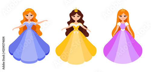 Quinceanera princess character. Young girl in a fluffy dress with a crown.