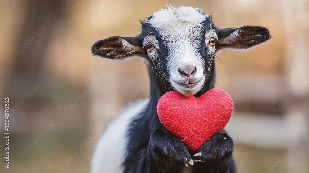Goat Holding Heart in Valentine's Day Celebration Concept Goat Holding Heart in Valentine's Day Celebration Concept