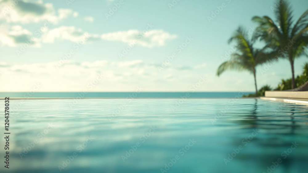 A swimming pool close-up with a blurred beach in the background. Summer vacations A swimming pool close-up with a blurred beach in the background. Summer vacations