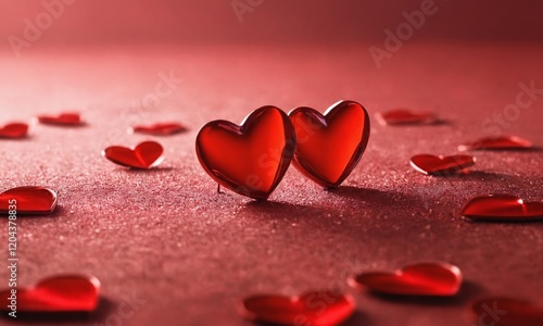 Decorative red hearts create a romantic atmosphere for celebrations and special occasions. Valentine’s Day, date, engagement, love, wedding, background