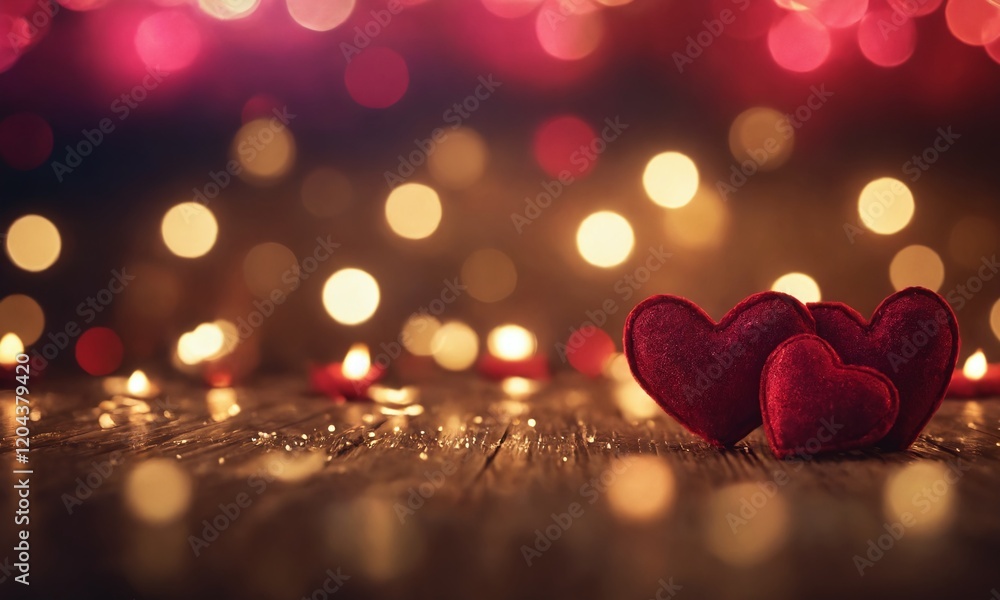 Romantic display of red heart shapes on a wooden surface illuminated by warm glowing lights. Valentine’s Day, date, engagement, love, wedding, background Romantic display of red heart shapes on a wooden surface illuminated by warm glowing lights. Valentine’s Day, date, engagement, love, wedding, background