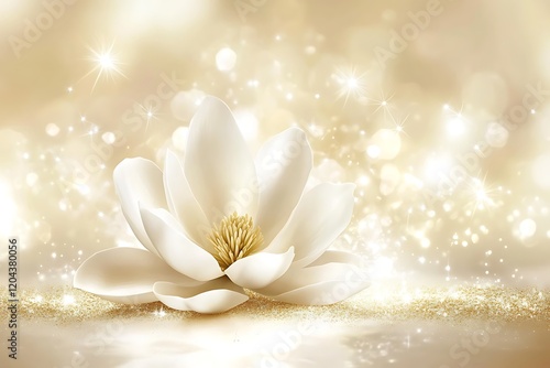 Golden Hour Magnolia: Sparkling Bloom on Shimmering Sand