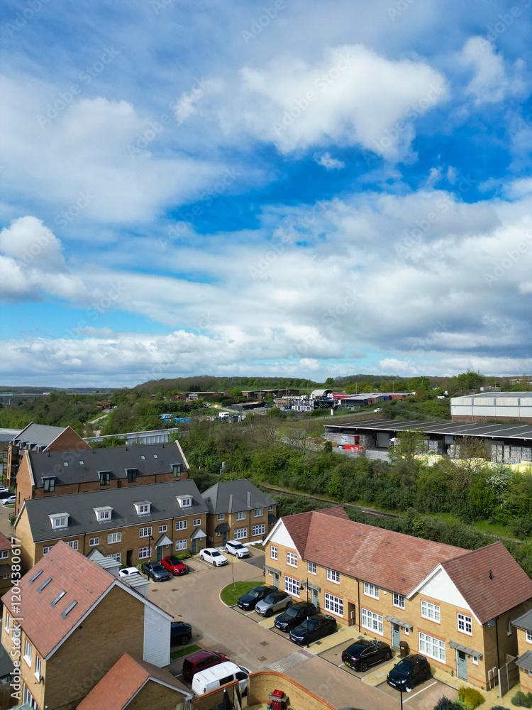 Fototapeta premium Aerial View of Rochester Town in the Unitary of Medway and Located on River Thames, Kent, England United Kingdom. High Angle Drone's Camera Footage was Captured on April 20th, 2024