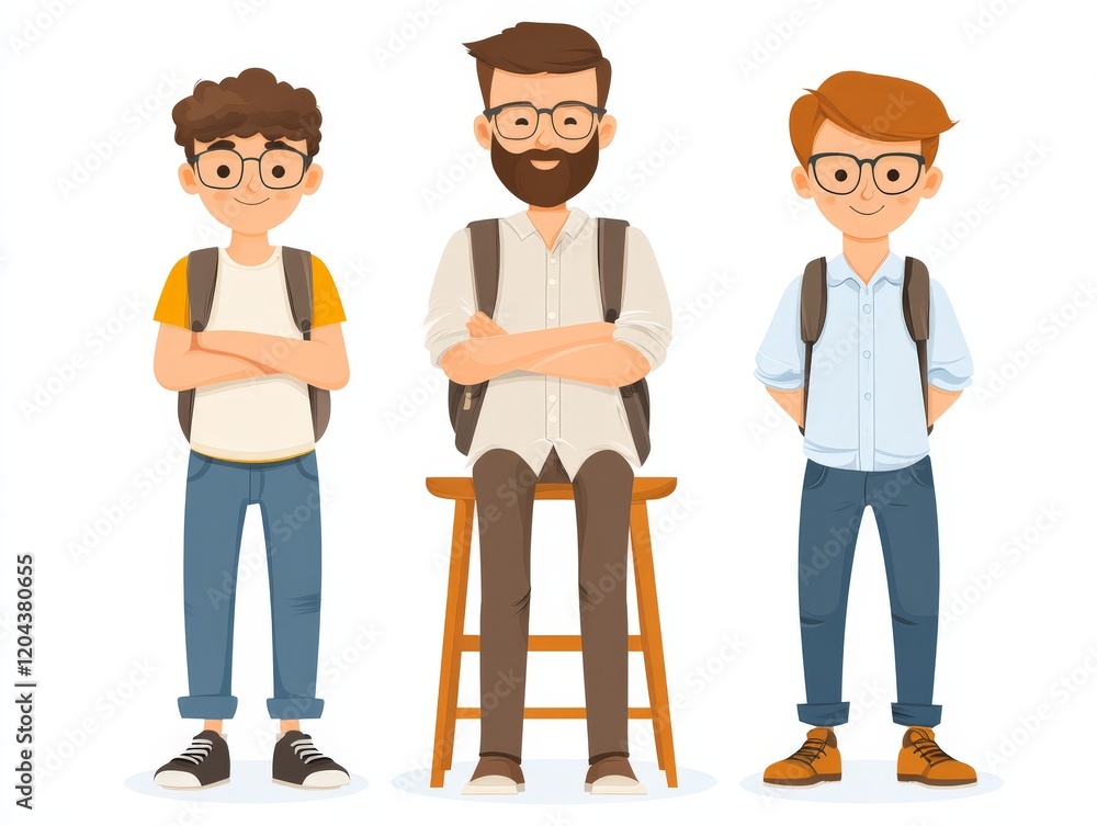 Group of diverse students in casual outfits with backpacks, symbolizing education, diversity, and youth culture in a vibrant and friendly academic setting Group of diverse students in casual outfits with backpacks, symbolizing education, diversity, and youth culture in a vibrant and friendly academic setting